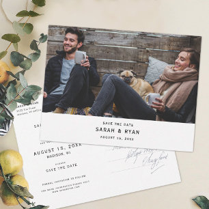 Cartão Postal De Anúncio Simples Save the Dates com Foto Horizontal