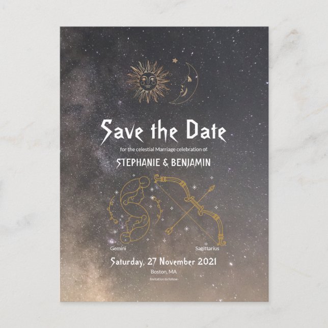 Cartão Postal De Anúncio Sinal de estrela Celestial Astrologia Gemini Sagit (Frente)