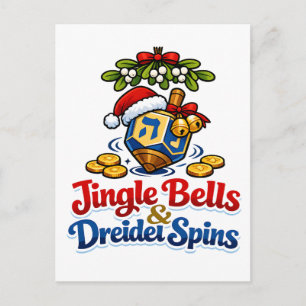 Cartão Postal De Anúncio Sinos e giros de Driedel Christmukkah Hanukkah