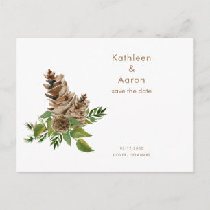 Cartão Postal De Anúncio Site de Casamento Pine Cones Salvar a Data