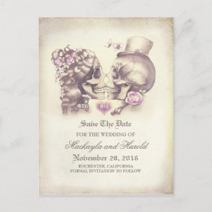 Cartão Postal De Anúncio Skull Casal Day of the Dead Save the Date (O dia d