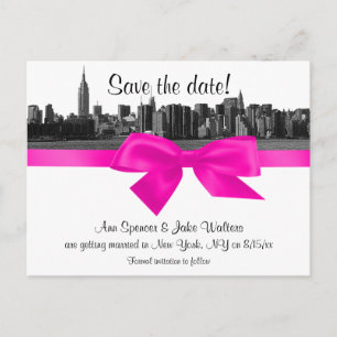 Cartão Postal De Anúncio Skyline amplo NYC gravado BW rosa quente Salvar da