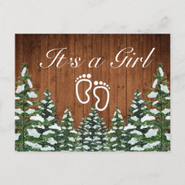 Cartão Postal De Anúncio Snowy Wood e Forest Country Pine É uma rapariga