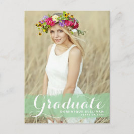Cartão Postal De Anúncio Sobreposição de Aquarela Verde Préppy Foto Graduaç