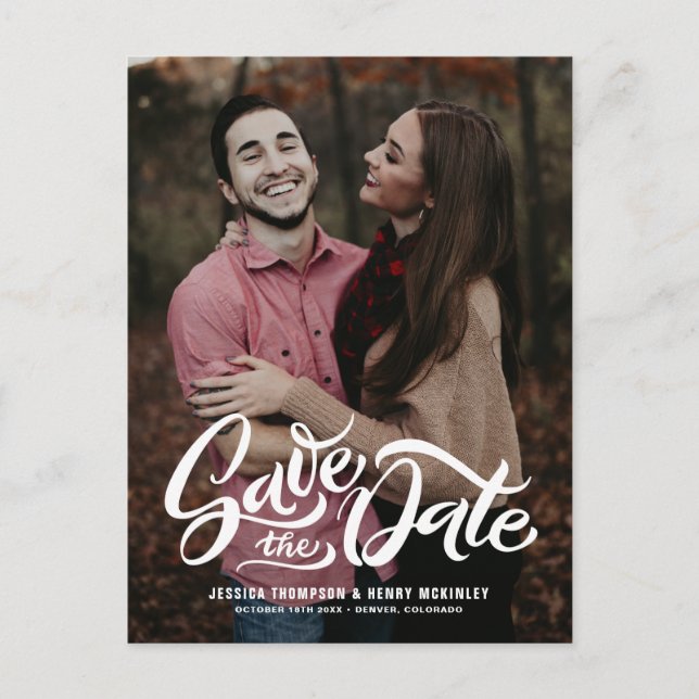 Cartão Postal De Anúncio Sobreposição de Foto com Letra à Mão Branca e Flor (Frente)