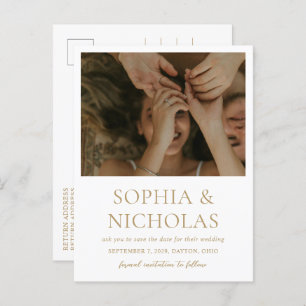 Cartão Postal De Anúncio Sophia Dourado Modern Wedding Salvar Data