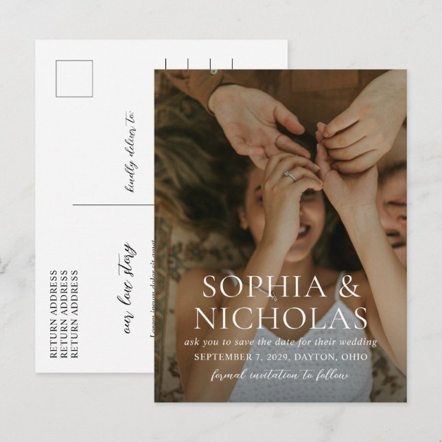 Cartão Postal De Anúncio Sophia Photo Modern Wedding Salvar Data (Frente/Verso)