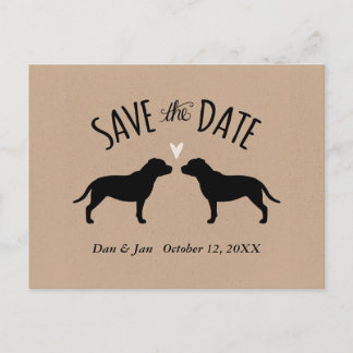 Cartão Postal De Anúncio Staffordshire Bull Terriers Casamento Salvar Data