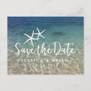 Cartão Postal De Anúncio Starfish Summer Beach Weding Date