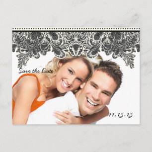 Cartão Postal De Anúncio Sua foto Paisley Peacock na Cinza Salve a data