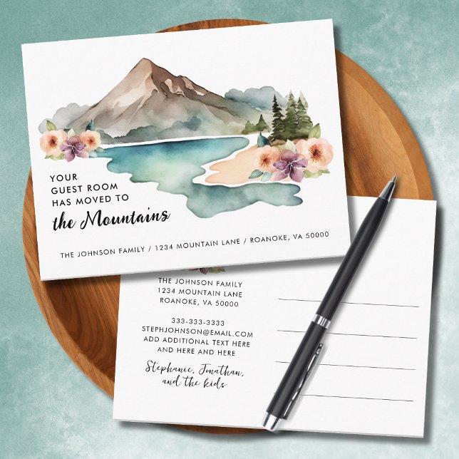 Cartão Postal De Anúncio Sua Sala Convidada Mover Montanhas Movendo-Se (Your Guestroom Has Moved to the Mountains New Address Announcement Postcard)