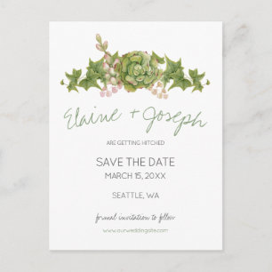 Cartão Postal De Anúncio Succulents Rustic Wedding salva data