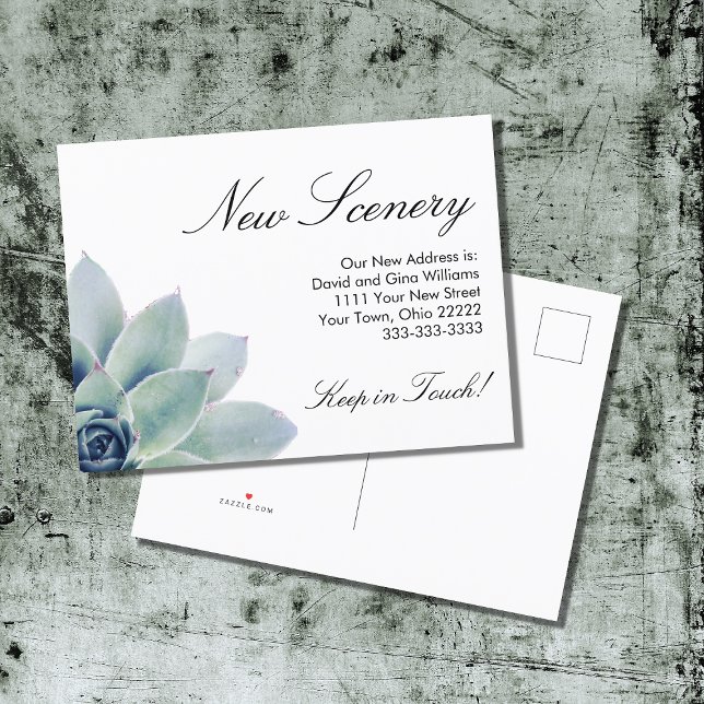 Cartão Postal De Anúncio Suculenta Botânica Elegante Mudança de Casa Nova (Criador carregado)