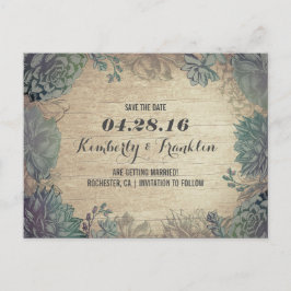 Cartão Postal De Anúncio Suculenta Rustic Floral Salvar a Data