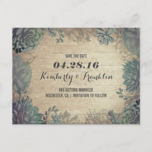 Cartão Postal De Anúncio Suculenta Rustic Floral Salvar a Data