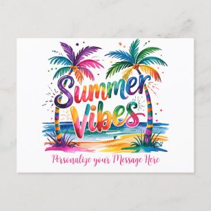 Cartão Postal De Anúncio Summer Vibes Palmeiras tropicais e Sunset Oceânico