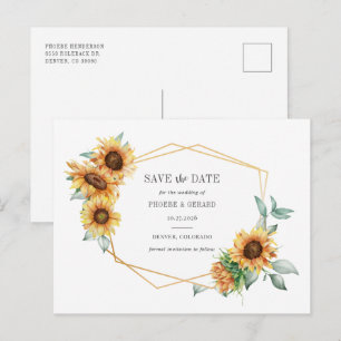 Cartão Postal De Anúncio Sunflower Floral Geométrico Salvar A Data