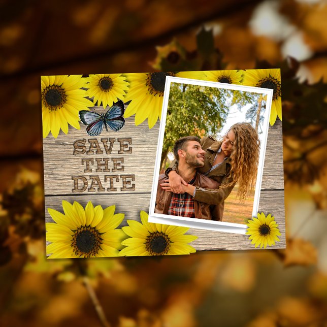 Cartão Postal De Anúncio Sunflower Save The Date Weding (Criador carregado)