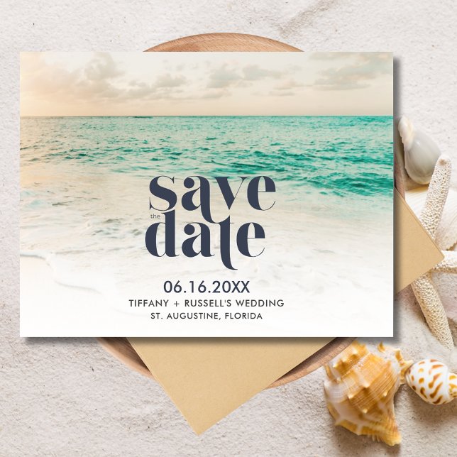 Cartão Postal De Anúncio Sunset Florida Beach Wedding Save the Date (Sunset Florida Beach Wedding Save the Date Postcard)