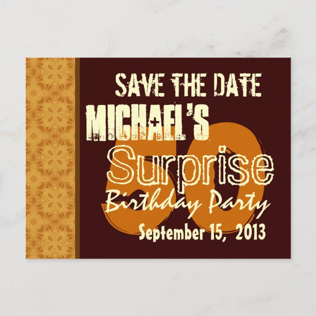 Cartão Postal De Anúncio Surpresa de 50 anos Salve a Data Ouro (Frente)