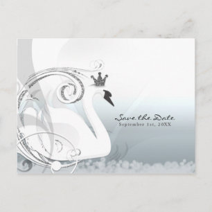 Cartão Postal De Anúncio Swan Princess Silver & White Salvar a Data