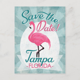 Cartão Postal De Anúncio Tampa Salve A Data Flamingo Rosa