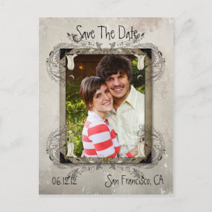 Cartão Postal De Anúncio Tan Vintage Grunge Floral Foto Salvar Data