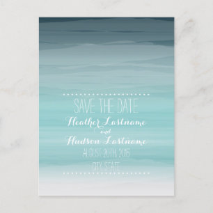 Cartão Postal De Anúncio Teal Ombré Beach Wedding A Data