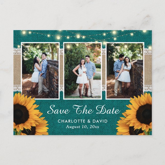 Cartão Postal De Anúncio Teal Sunflower Save The Date Photo Postcards (Frente)