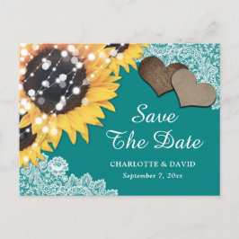 Cartão Postal De Anúncio Teal Sunflower Weding Save The Date Postcard