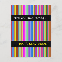 Cartão Postal De Anúncio ".. TEM UMA NOVA CASA!" + Listras de Várias Cores