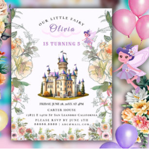 Cartão Postal De Anúncio Tema de Aniversário Conto de Fadas do Castelo Roxo