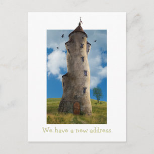 Cartão Postal De Anúncio Temos um novo endereço   Torre Familiar Engraçado