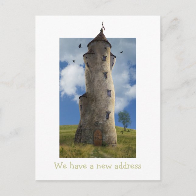 Cartão Postal De Anúncio Temos um novo endereço | Torre Familiar Engraçado (Frente)