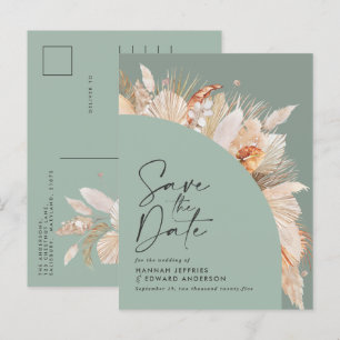 Cartão Postal De Anúncio Terra cotta boêmio moderno grama de pampas verde s