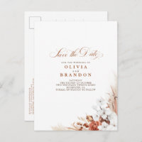 Terracotta e Florais Brancos Boho Save The Date