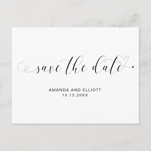 Cartão Postal De Anúncio Tipografia Caligrafia Preto Branco Salve a Data (Frente)