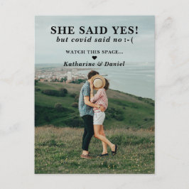 Cartão Postal De Anúncio Tipografia de adiamento de casamento, salve a data