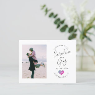 Cartão Postal De Anúncio Tipografia de Amor Iridescente Foto Salvar a Data