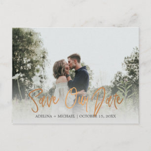 Cartão Postal De Anúncio Tipografia de casamento em ouro cobre foto salvar 