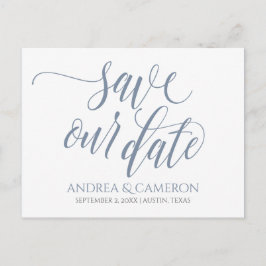 Cartão Postal De Anúncio Tipografia de Casamento Save-the-Date- Azul Empoei
