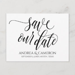 Cartão Postal De Anúncio Tipografia de Casamento Save-the-Date | Preto
