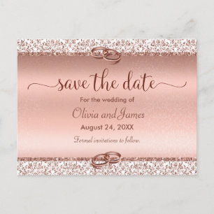 Cartão Postal De Anúncio Tipografia Elegante Rosa Dourado Casamento Salve a