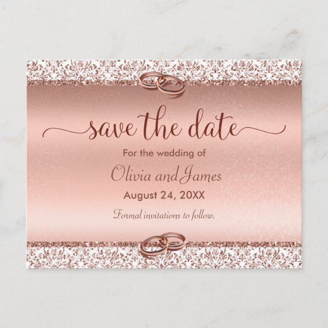 Cartão Postal De Anúncio Tipografia Elegante Rosa Dourado Casamento Salve a (Frente)