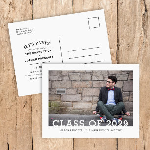 Cartão Postal De Anúncio Tipografia Moderna com Sobreposição de Fotos Festa