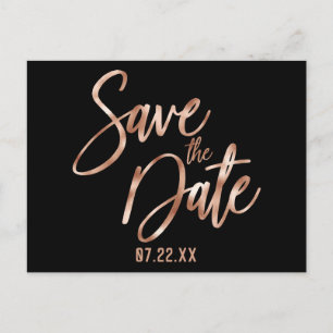 Cartão Postal De Anúncio Tipografia Moderna em Rose Gold para Casamento Sav