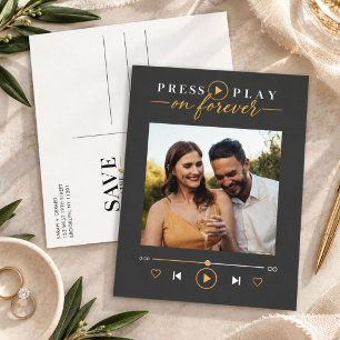 Cartão Postal De Anúncio Toque Play no Forever Photo Wedding Save the Date