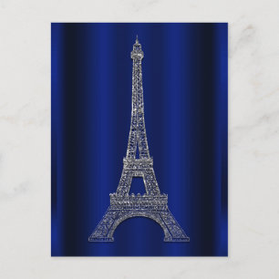 Cartão Postal De Anúncio Torre Eiffel Prata Azul Real Paris Salve a Data