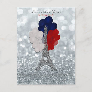 Cartão Postal De Anúncio Torre Eiffel Prateada com Brilho Vermelho Azul Sal