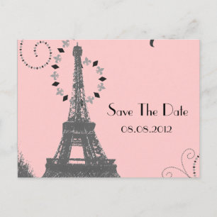 Cartão Postal De Anúncio Torre Eiffel vintage Paris casamento data de reser